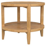 Camillo Round Coffee Table & End Table Sets - Modern Farmhouse Solid Rubberwood with Tray-Edge Shelf in Maple – view 15