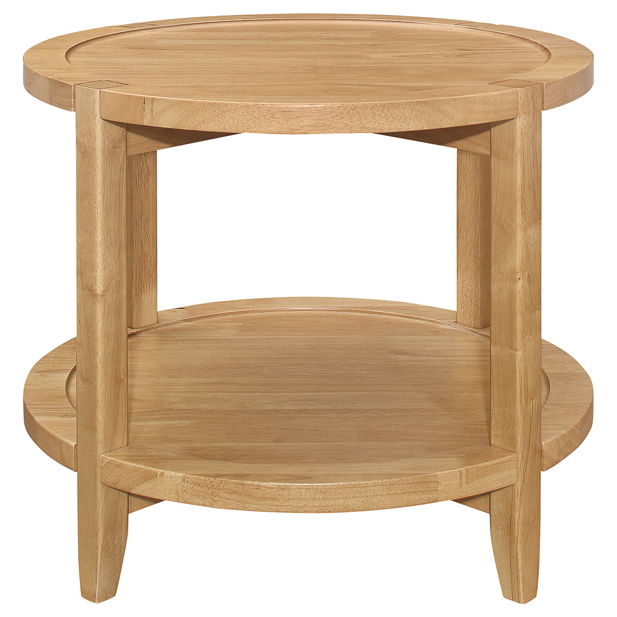 Camillo Round Coffee Table & End Table Sets - Modern Farmhouse Solid Rubberwood with Tray-Edge Shelf in Maple – view 16