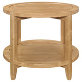 Camillo Round Coffee Table & End Table Sets - Modern Farmhouse Solid Rubberwood with Tray-Edge Shelf in Maple – view 16