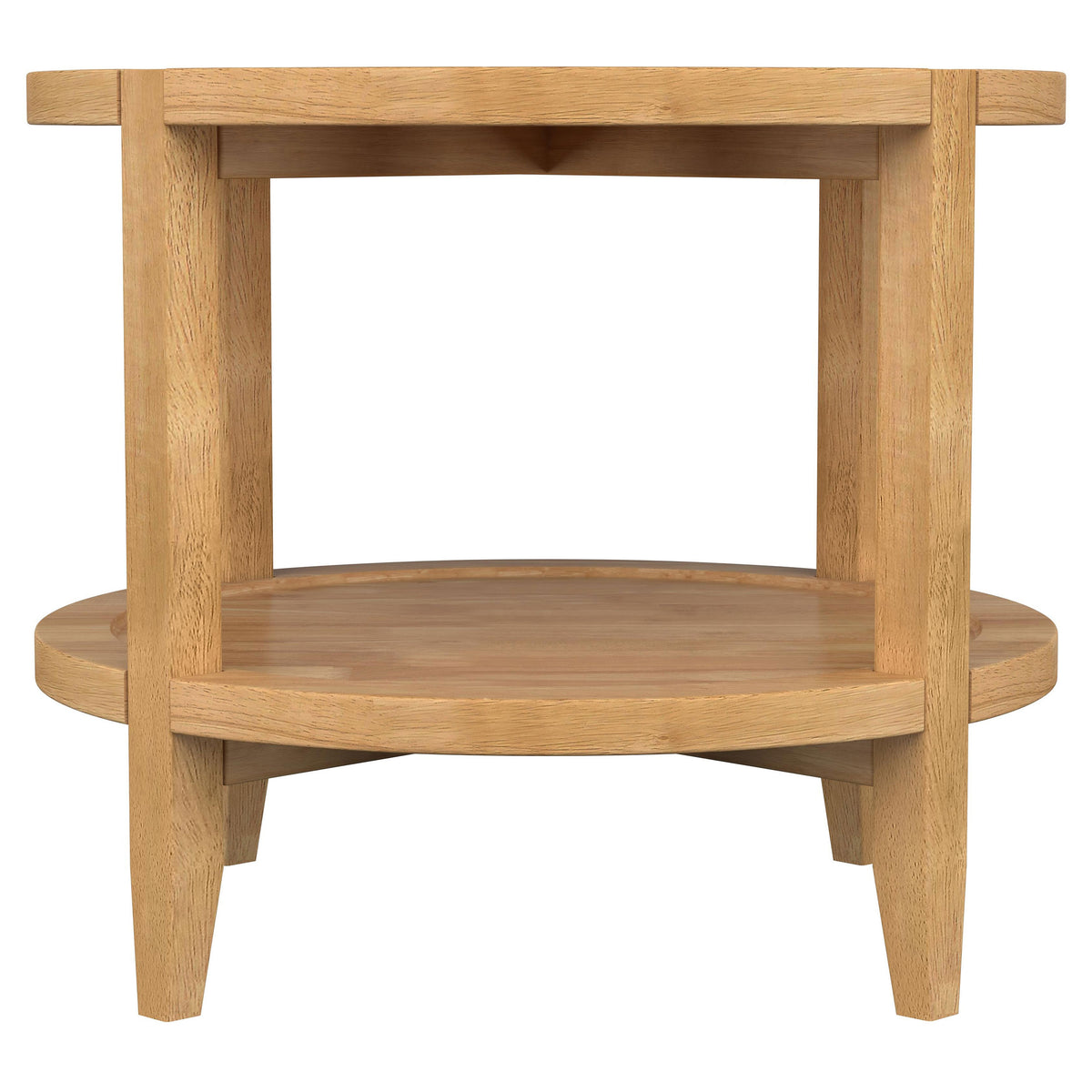 Camillo Round Coffee Table & End Table Sets - Modern Farmhouse Solid Rubberwood with Tray-Edge Shelf in Maple – view 17