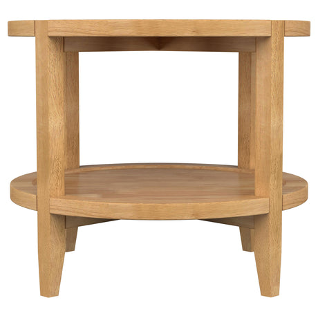Camillo Round Coffee Table & End Table Sets - Modern Farmhouse Solid Rubberwood with Tray-Edge Shelf in Maple – view 17