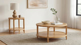 Camillo Round Coffee Table & End Table Sets - Modern Farmhouse Solid Rubberwood with Tray-Edge Shelf in Maple – view 20