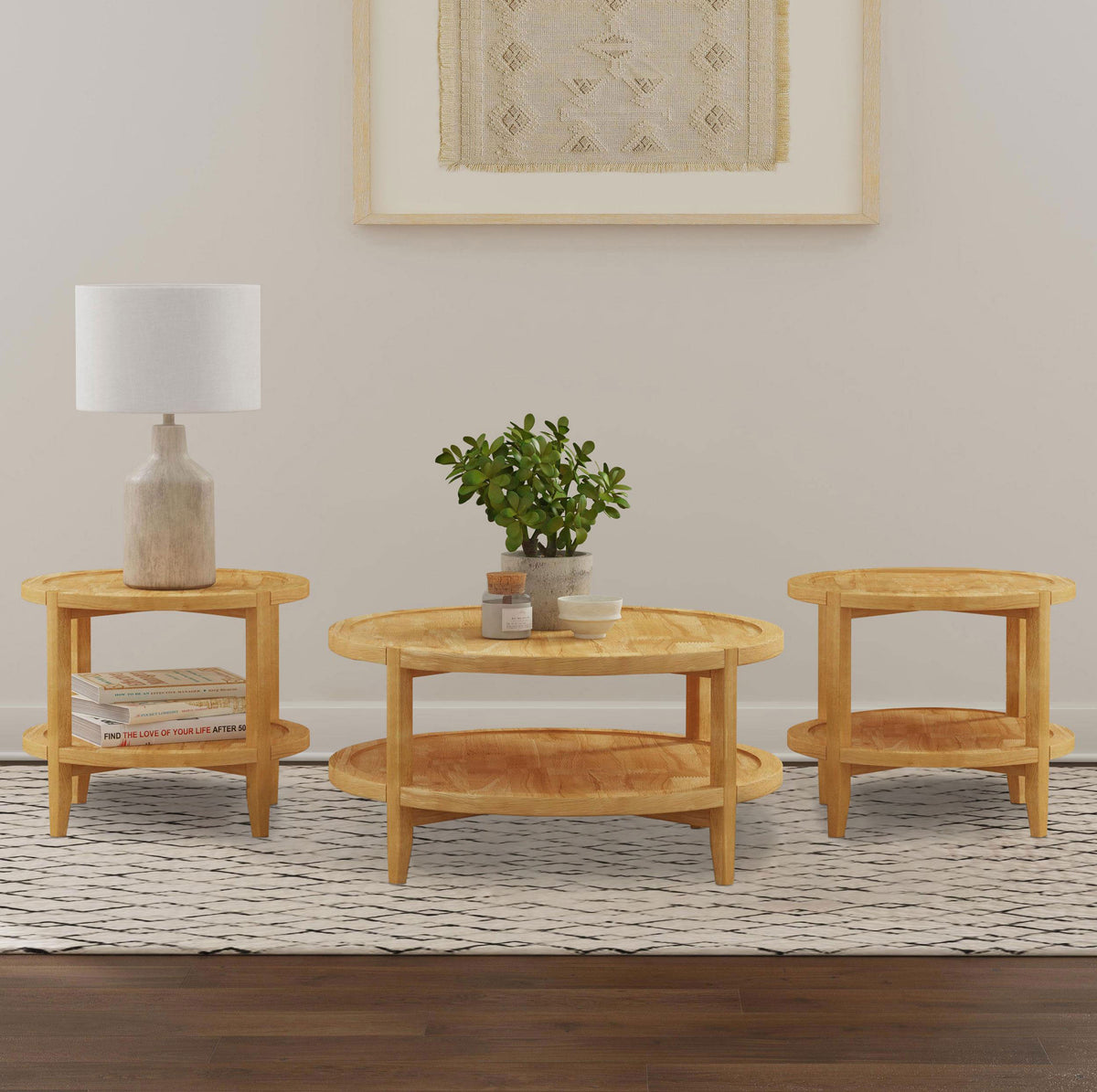Camillo Round Coffee Table & End Table Sets - 3pcs- Coffee Table + 2 End Tables