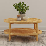 Camillo Round Coffee Table & End Table Sets - Modern Farmhouse Solid Rubberwood with Tray-Edge Shelf in Maple – view 1