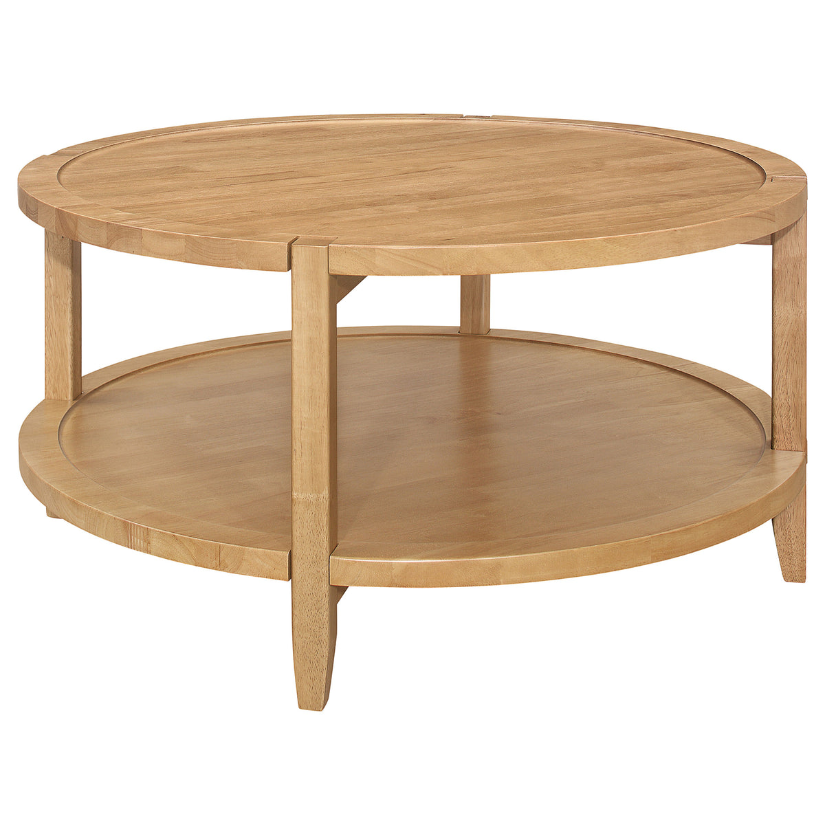 Camillo Round Coffee Table & End Table Sets - Modern Farmhouse Solid Rubberwood with Tray-Edge Shelf in Maple – view 7