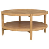 Camillo Round Coffee Table & End Table Sets - Modern Farmhouse Solid Rubberwood with Tray-Edge Shelf in Maple – view 8