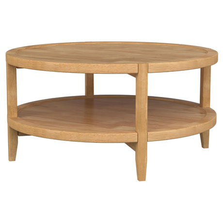 Camillo Round Coffee Table & End Table Sets - Modern Farmhouse Solid Rubberwood with Tray-Edge Shelf in Maple – view 8