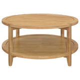 Camillo Round Coffee Table & End Table Sets - Modern Farmhouse Solid Rubberwood with Tray-Edge Shelf in Maple – view 9