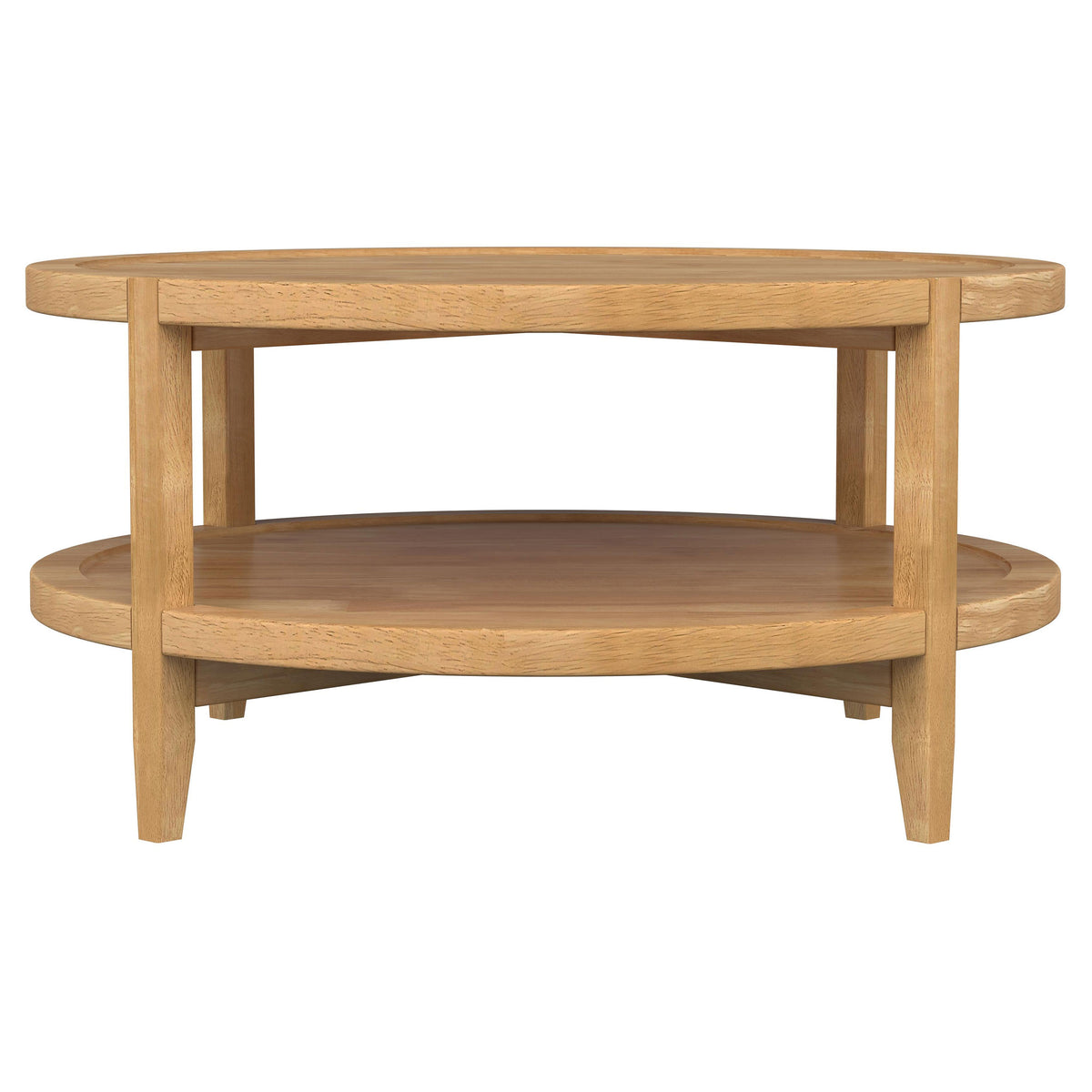 Camillo Round Coffee Table & End Table Sets - Modern Farmhouse Solid Rubberwood with Tray-Edge Shelf in Maple – view 10