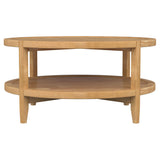 Camillo Round Coffee Table & End Table Sets - Modern Farmhouse Solid Rubberwood with Tray-Edge Shelf in Maple – view 10