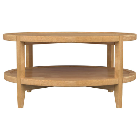 Camillo Round Coffee Table & End Table Sets - Modern Farmhouse Solid Rubberwood with Tray-Edge Shelf in Maple – view 10