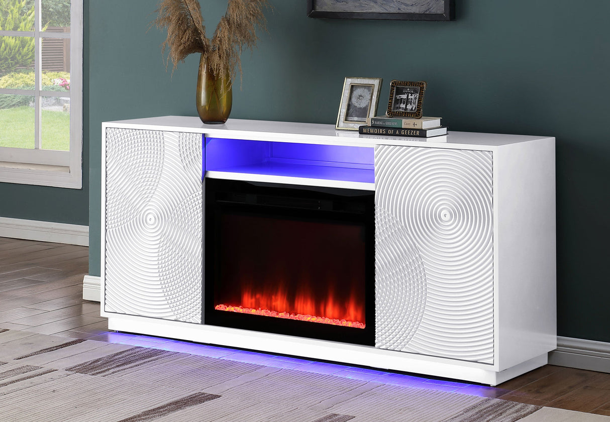 Weston Electric Fireplace with wood mantel and realistic orange flame effect