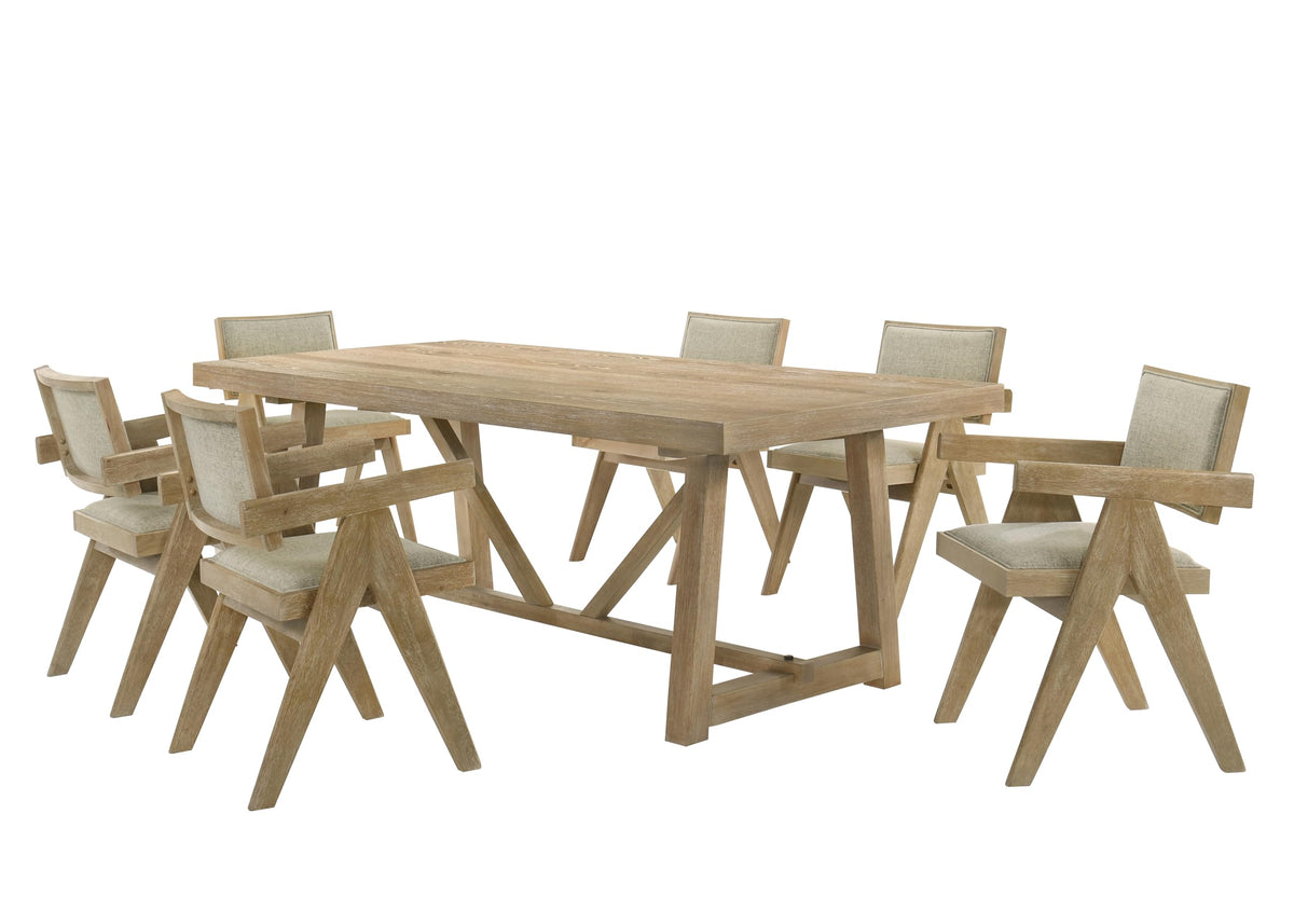 Malibu 7-Piece Transitional Rectangle Dining Room Set, Ideal for Kitchen or Dining Areas in Kepler Driftwood
