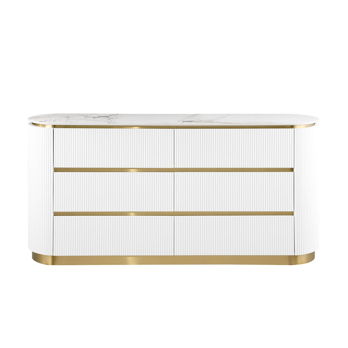 Trandell 65" Wide Modern Glam Faux Marble Top 6-Drawer Dresser - detail view
