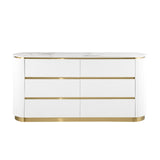 Trandell 65" Wide Modern Glam Faux Marble Top 6-Drawer Dresser - detail view