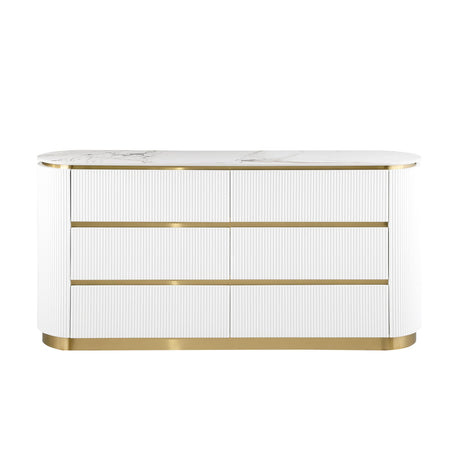 Trandell 65" Wide Modern Glam Faux Marble Top 6-Drawer Dresser - detail view