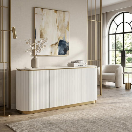 Trandell 70" Modern Glam Faux Marble Top Fully Assembled Sideboard - side view
