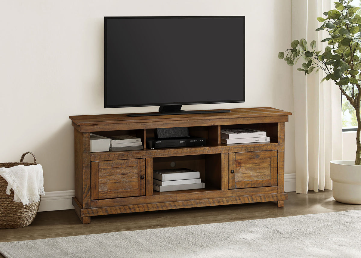 Payne 60" Farmhouse TV Stand with Open Shelves - Distressed Brown Pine for TVs up to 65" – view 1