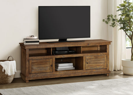 Payne 70" Farmhouse TV Stand - Two Cabinets & Open Shelves in Distressed Brown, Fits TVs up to 75" – view 1