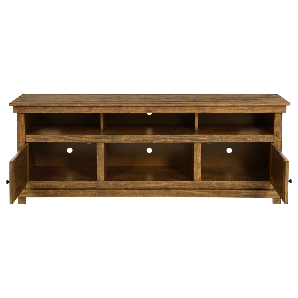 Payne 70" Farmhouse TV Stand - Two Cabinets & Open Shelves in Distressed Brown, Fits TVs up to 75" – view 4