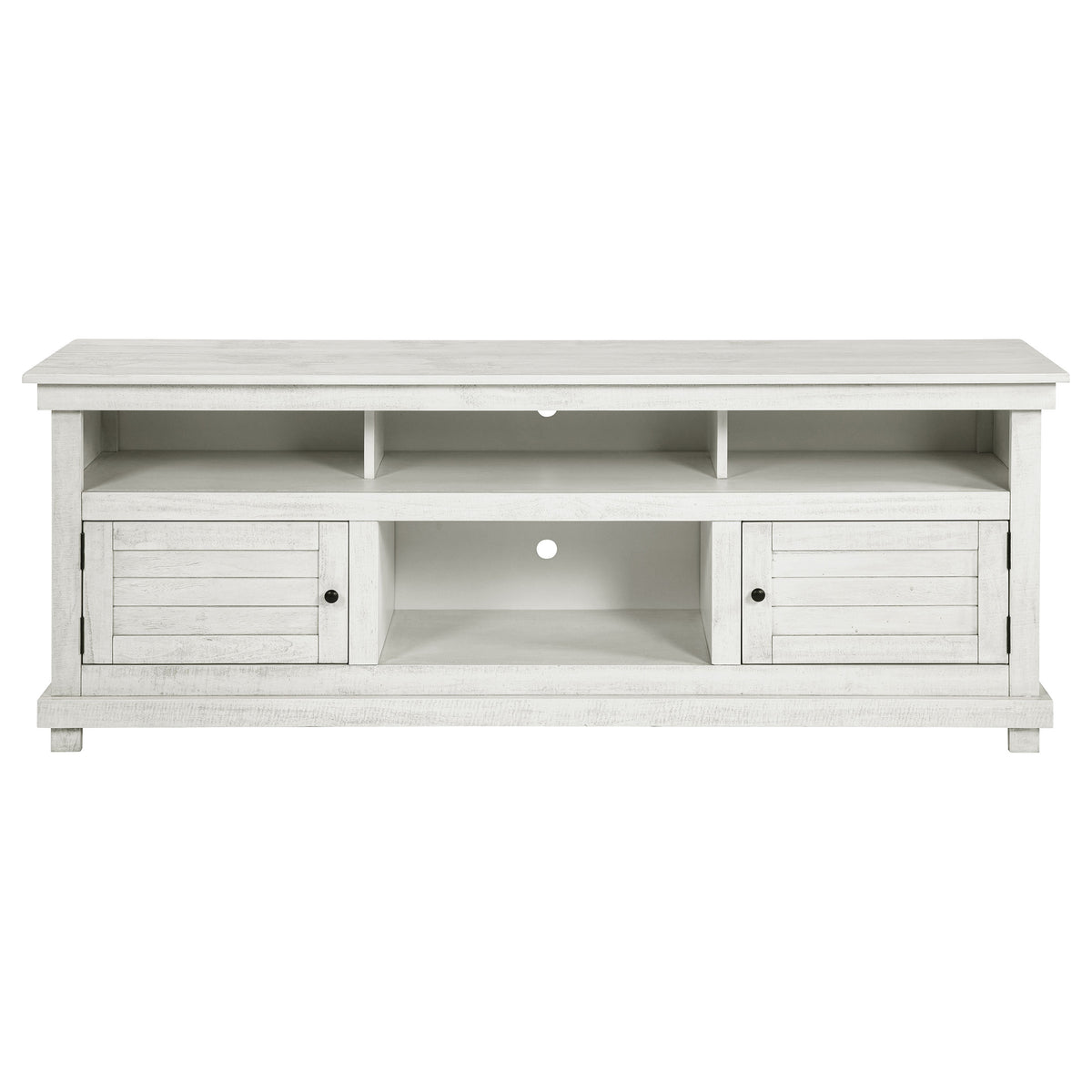 Payne 70" TV Stand - Farmhouse Media Console with Cabinets & Open Shelves in Distressed White – view 3