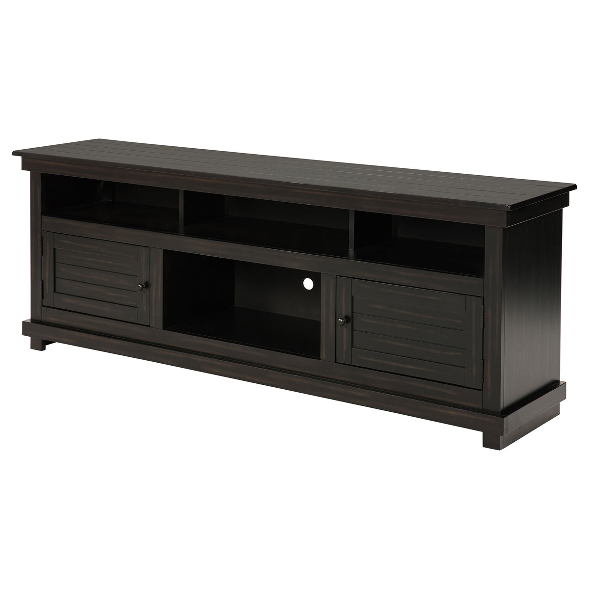 Payne 70" Farmhouse TV Stand - Distressed Java Pine with Cabinets & Open Shelves – view 5