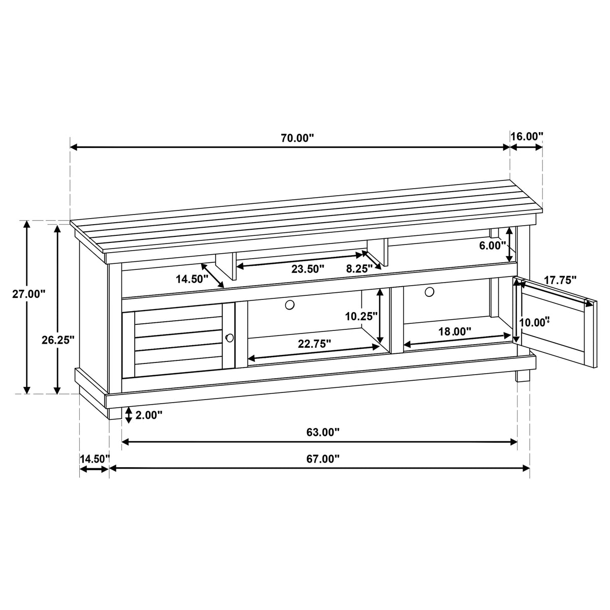 Payne 70" Farmhouse TV Stand - Distressed Java Pine with Cabinets & Open Shelves – view 13