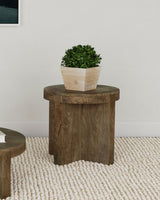 Kinkaid Round Solid Mango Wood Coffee & End Table - Thick Slab Legs in Dark Brown – view 2