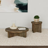 Kinkaid Round Solid Mango Wood Coffee & End Table - Thick Slab Legs in Dark Brown – view 16
