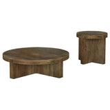 Kinkaid Round Solid Mango Wood Coffee & End Table - Thick Slab Legs in Dark Brown – view 17