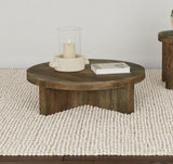 Kinkaid Round Solid Mango Wood Coffee & End Table - Thick Slab Legs in Dark Brown – view 1