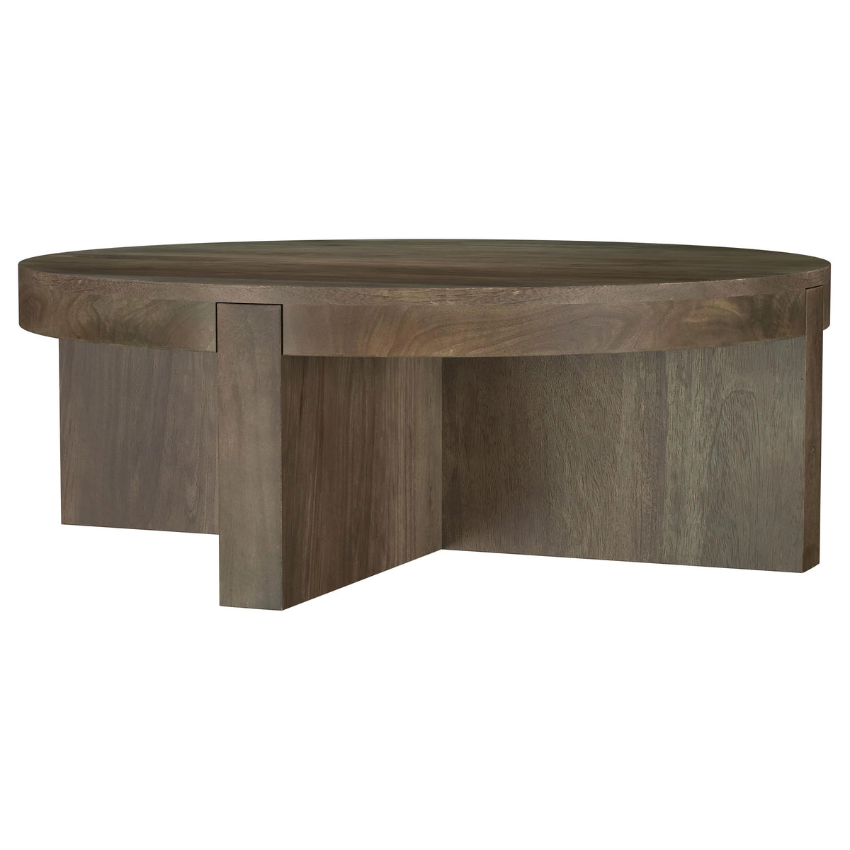 Kinkaid Round Solid Mango Wood Coffee & End Table - Thick Slab Legs in Dark Brown – view 7
