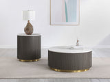 Jason Round White Marble Top Coffee Table, End Table & Sets - 2pcs- Coffee Table + End Table