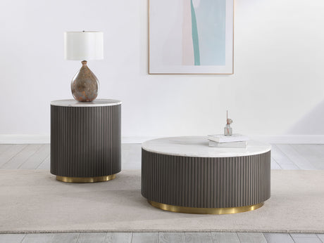Jason Round White Marble Top Coffee Table, End Table & Sets - 2pcs- Coffee Table + End Table