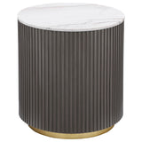 Jason Round White Marble Top Coffee Table, End Table & Sets - Reeded Charcoal Drum Base with Gold Ring – view 20