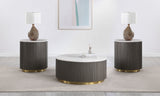 Jason Round White Marble Top Coffee Table, End Table & Sets - 3pcs- Coffee Table + 2 End Tables