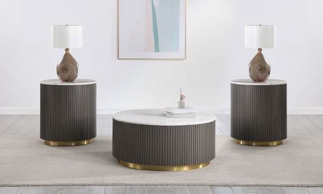 Jason Round White Marble Top Coffee Table, End Table & Sets - 3pcs- Coffee Table + 2 End Tables