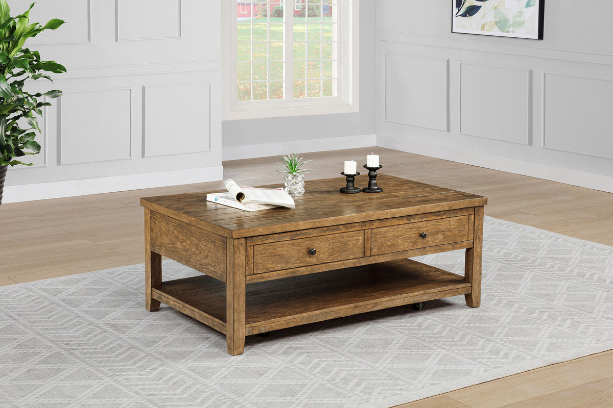 Payne 48" Lift-Top Coffee Table on Casters - Distressed Brown with Hidden Storage & Lower Shelf – view 1