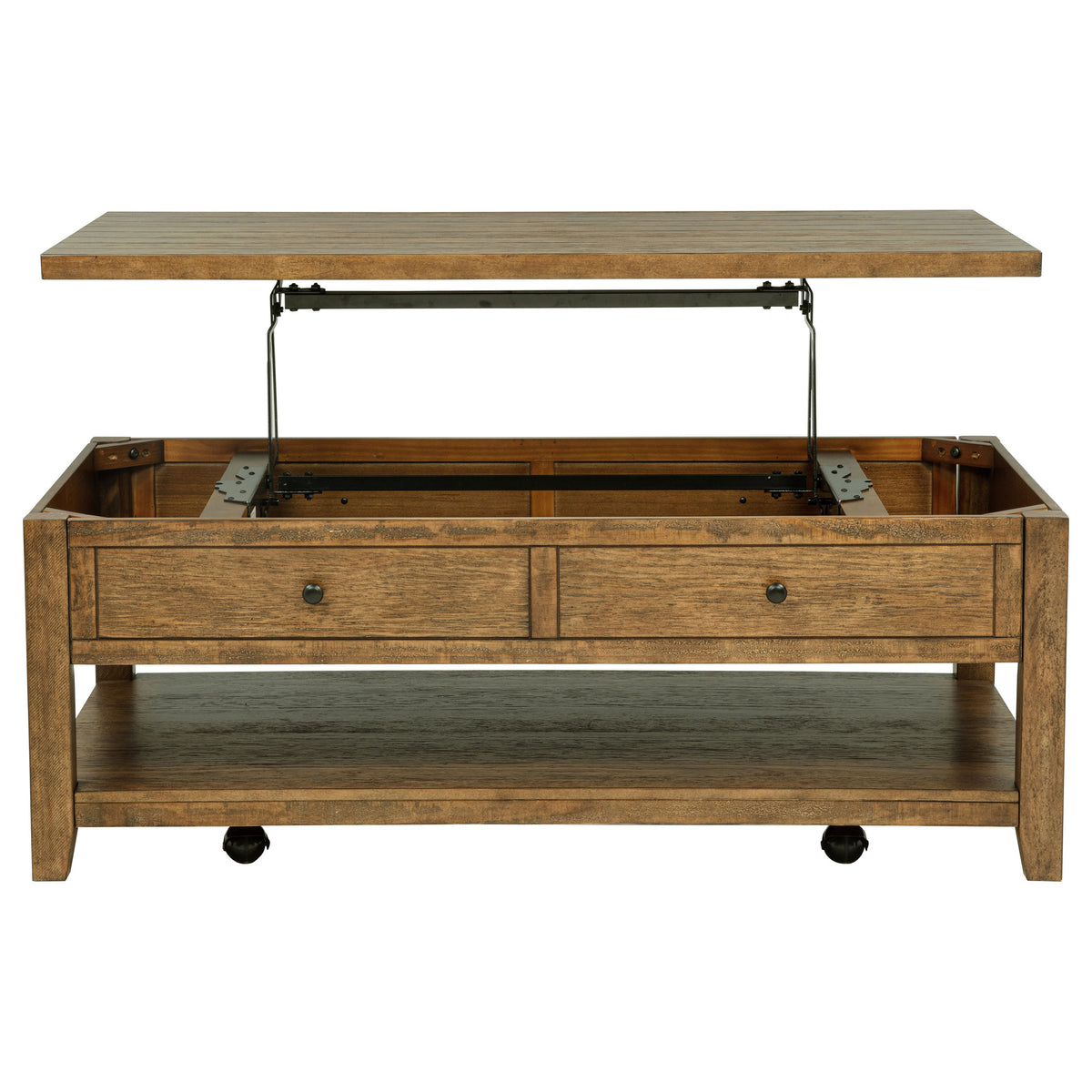 Payne 48" Lift-Top Coffee Table on Casters - Distressed Brown with Hidden Storage & Lower Shelf – view 6