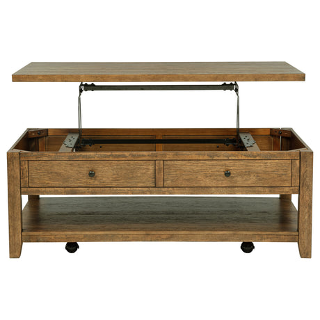 Payne 48" Lift-Top Coffee Table on Casters - Distressed Brown with Hidden Storage & Lower Shelf – view 6