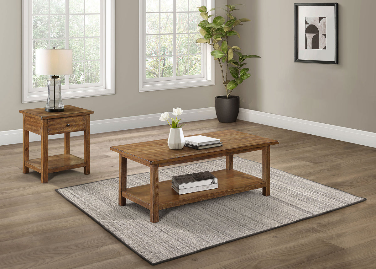 Payne Farmhouse Coffee, End & Console Tables with Shelf - 2pcs- Coffee Table + 1-Drawer End Table