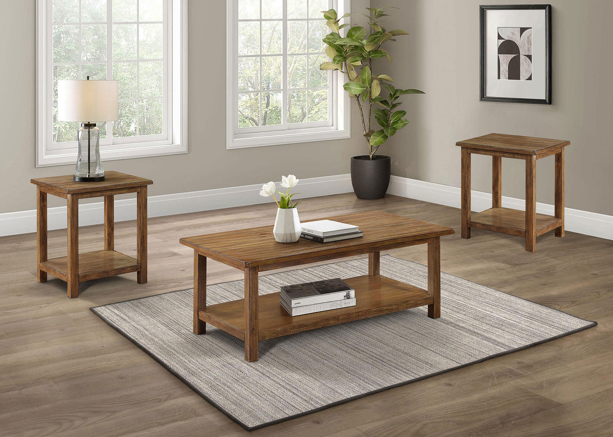 Payne Farmhouse Coffee, End & Console Tables with Shelf - 3pcs- Coffee Table + 2 End Tables