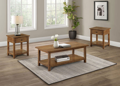 Payne Farmhouse Coffee, End & Console Tables with Shelf - 3pcs- Coffee Table + 2 1-Drawer End Tables