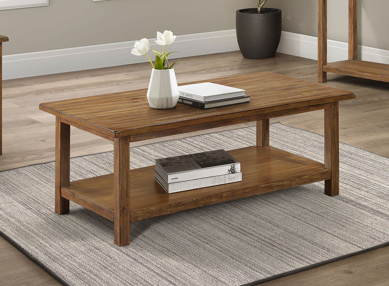 Payne Farmhouse Coffee, End & Console Tables with Shelf - Distressed Brown Pine
