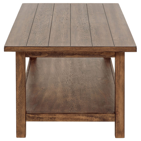 Payne Farmhouse Coffee, End & Console Tables with Shelf - Distressed Brown Pine – view 11