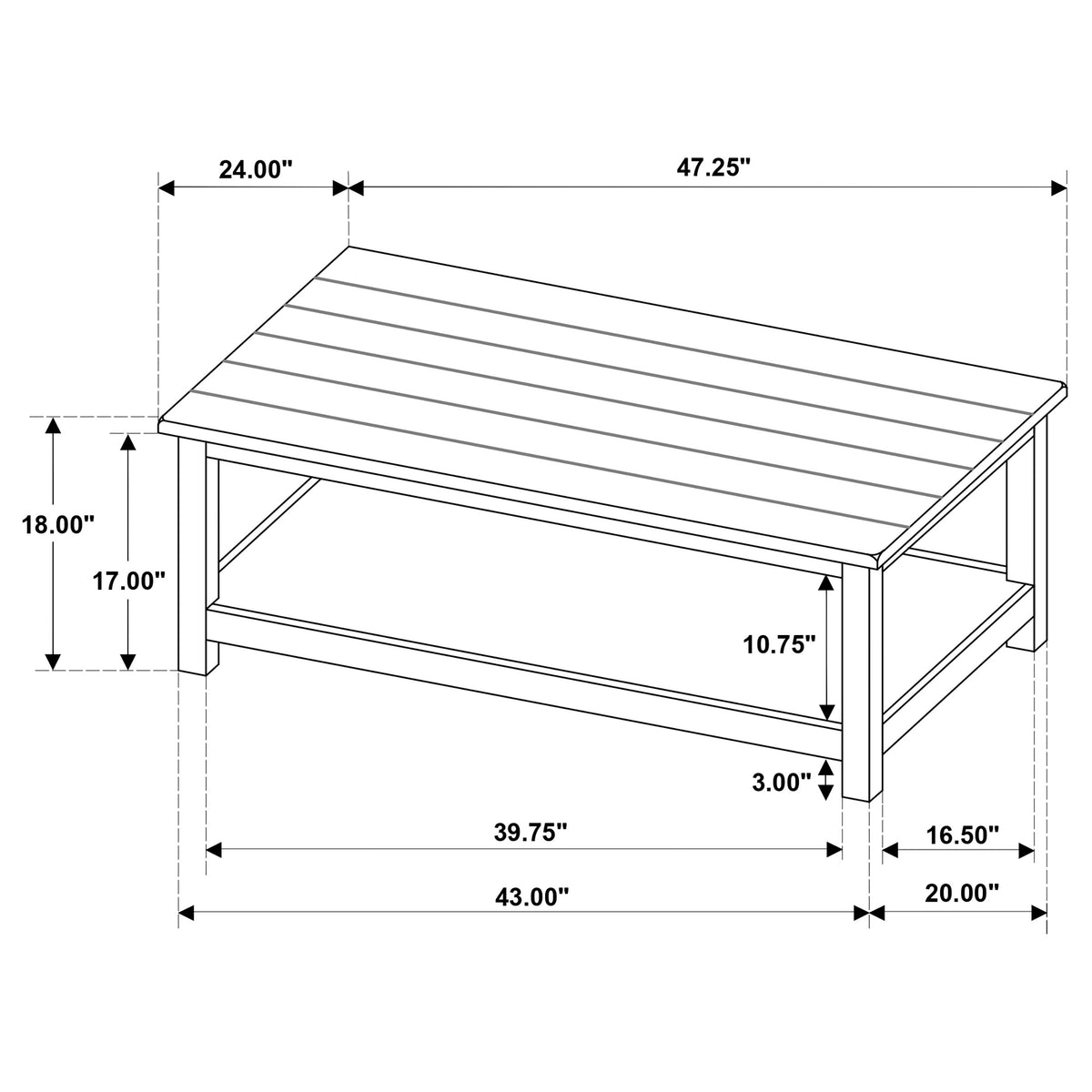 Payne Farmhouse Coffee, End & Console Tables with Shelf - Distressed Brown Pine – view 14