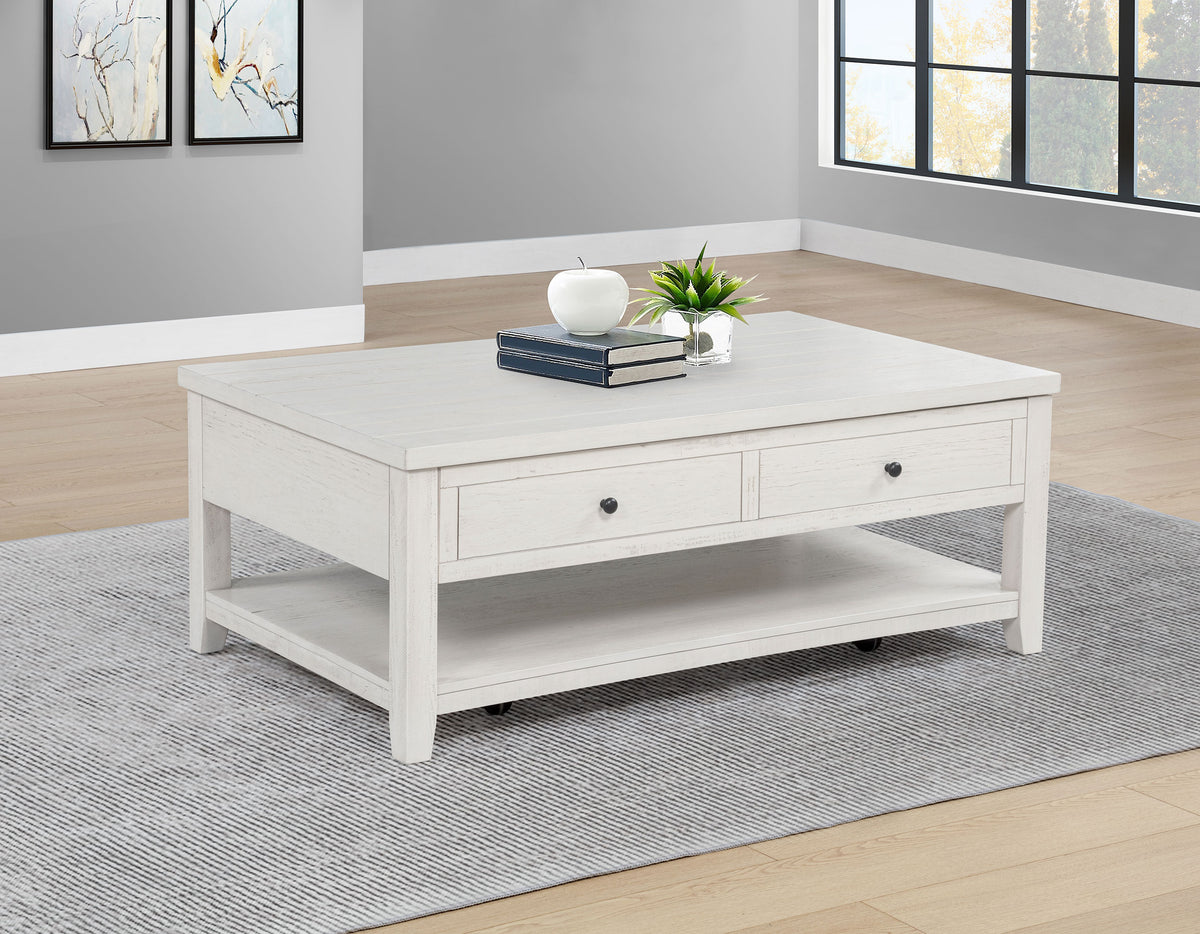 Payne 48" Lift-Top Coffee Table with Storage & Casters - Coastal Distressed White Pine – view 1