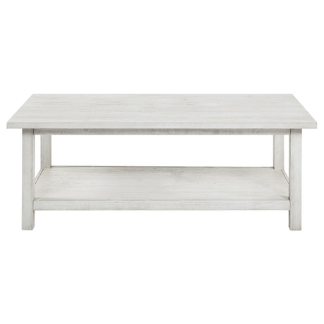 Payne Coffee Table, End Tables & Console - Farmhouse Distressed White with Lower Shelves – view 10