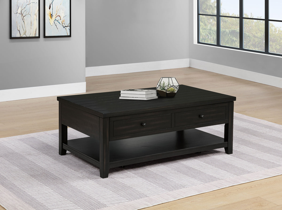 Payne 48" Lift-Top Coffee Table on Casters - Hidden Storage & Lower Shelf in Distressed Java – view 1