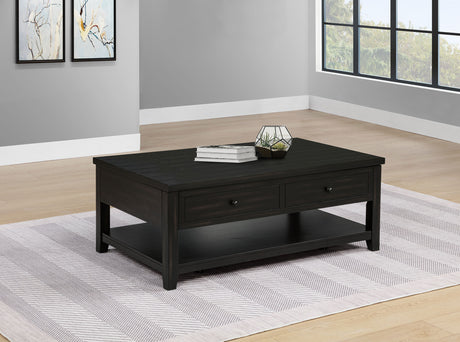 Payne 48" Lift-Top Coffee Table on Casters - Hidden Storage & Lower Shelf in Distressed Java – view 1